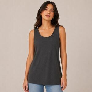 Eileen Fisher Tank Top Womens Small Charcoal Gray Scoop Neck Layer Minimalist